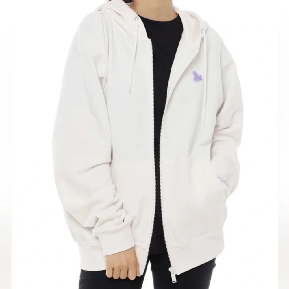 BTS 2021 Muster SOWOOZOO Zip-Up Hoodie Ivory Off White Purple - Picture 4 of 8